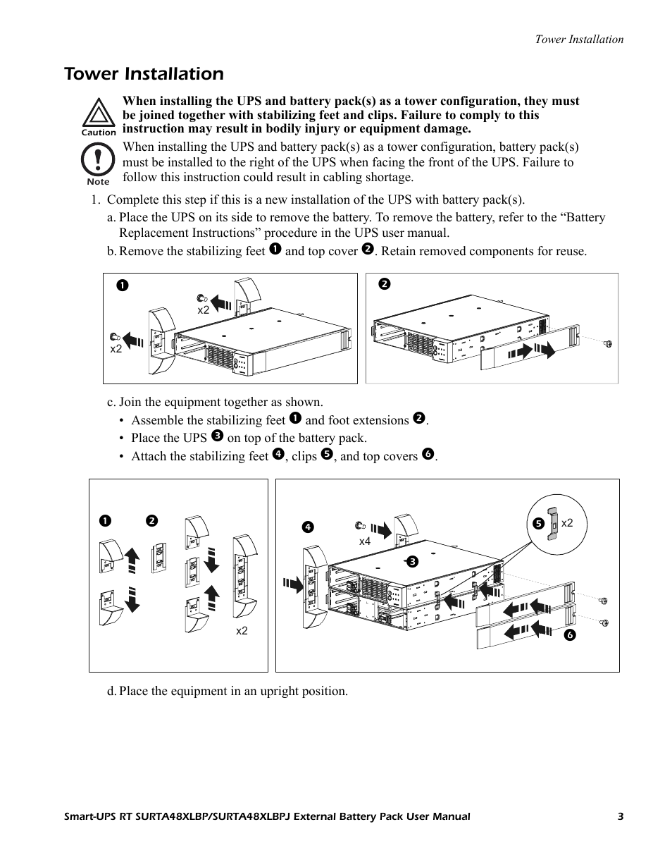 Tower installation | APC Smart-UPS URTA48XLBPJ User Manual | Page 3 / 12