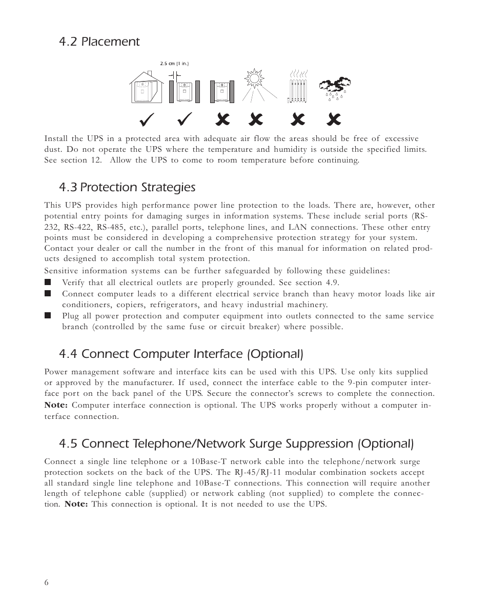 2 placement, 3 protection strategies, 4 connect computer interface (optional) | APC 650 User Manual | Page 10 / 66