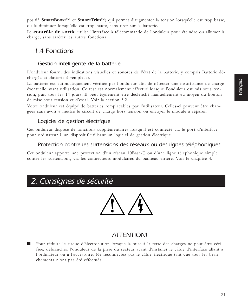 Consignes de sécurité, 4 fonctions, Attention | APC 650 User Manual | Page 25 / 66