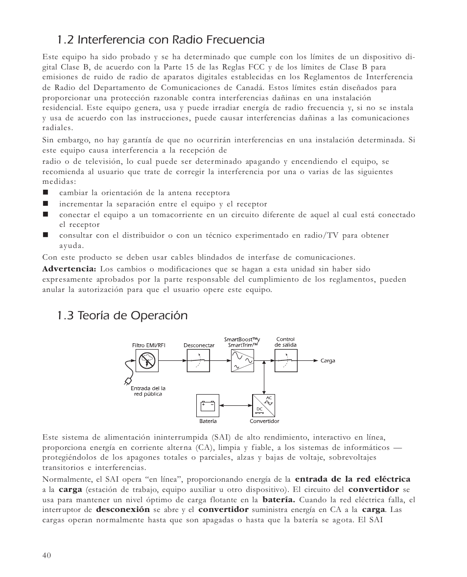 2 interferencia con radio frecuencia, 3 teoría de operación | APC 650 User Manual | Page 44 / 66