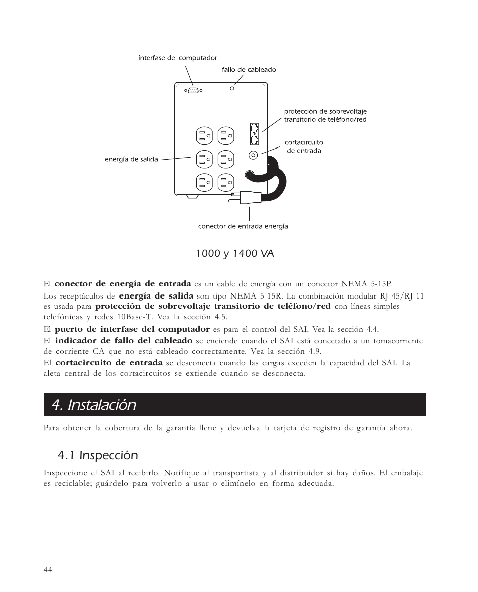 Instalación, 1 inspección | APC 650 User Manual | Page 48 / 66
