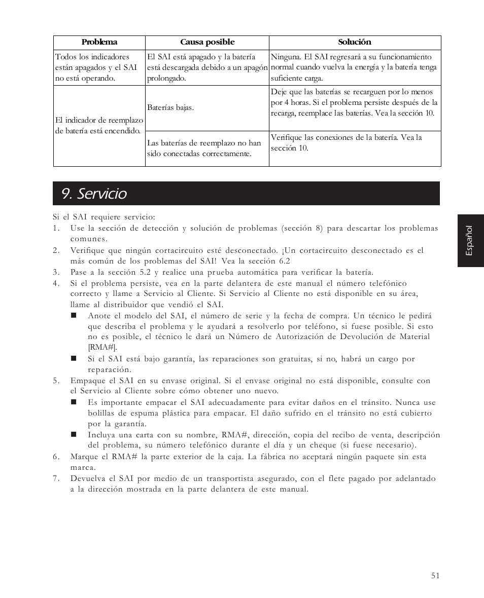 Servicio | APC 650 User Manual | Page 55 / 66