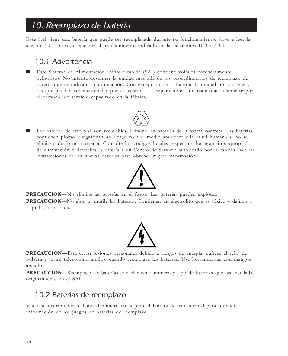 Reemplazo de batería, 1 advertencia, 2 baterías de reemplazo | APC 650 User Manual | Page 56 / 66