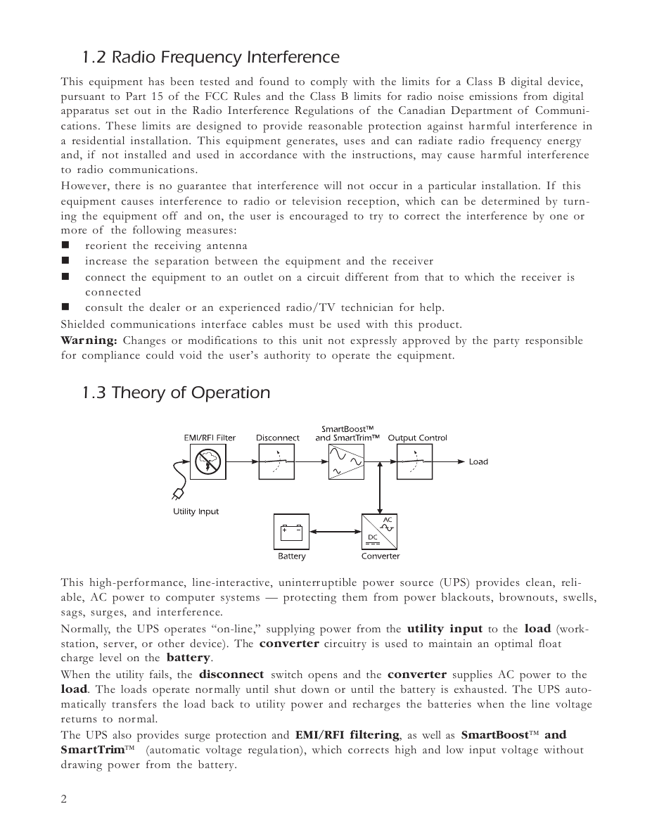 2 radio frequency interference, 3 theory of operation | APC 650 User Manual | Page 6 / 66