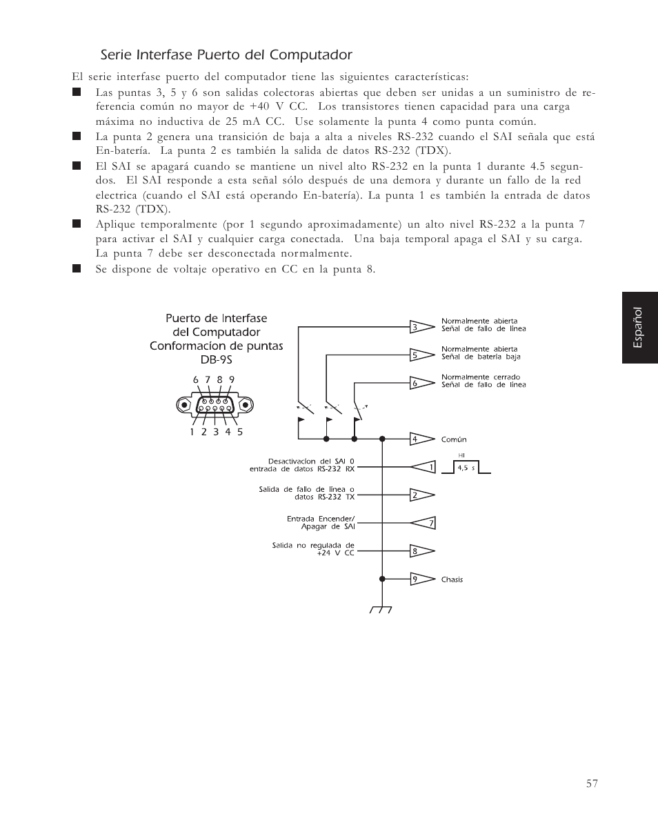 Serie interfase puerto del computador | APC 650 User Manual | Page 61 / 66