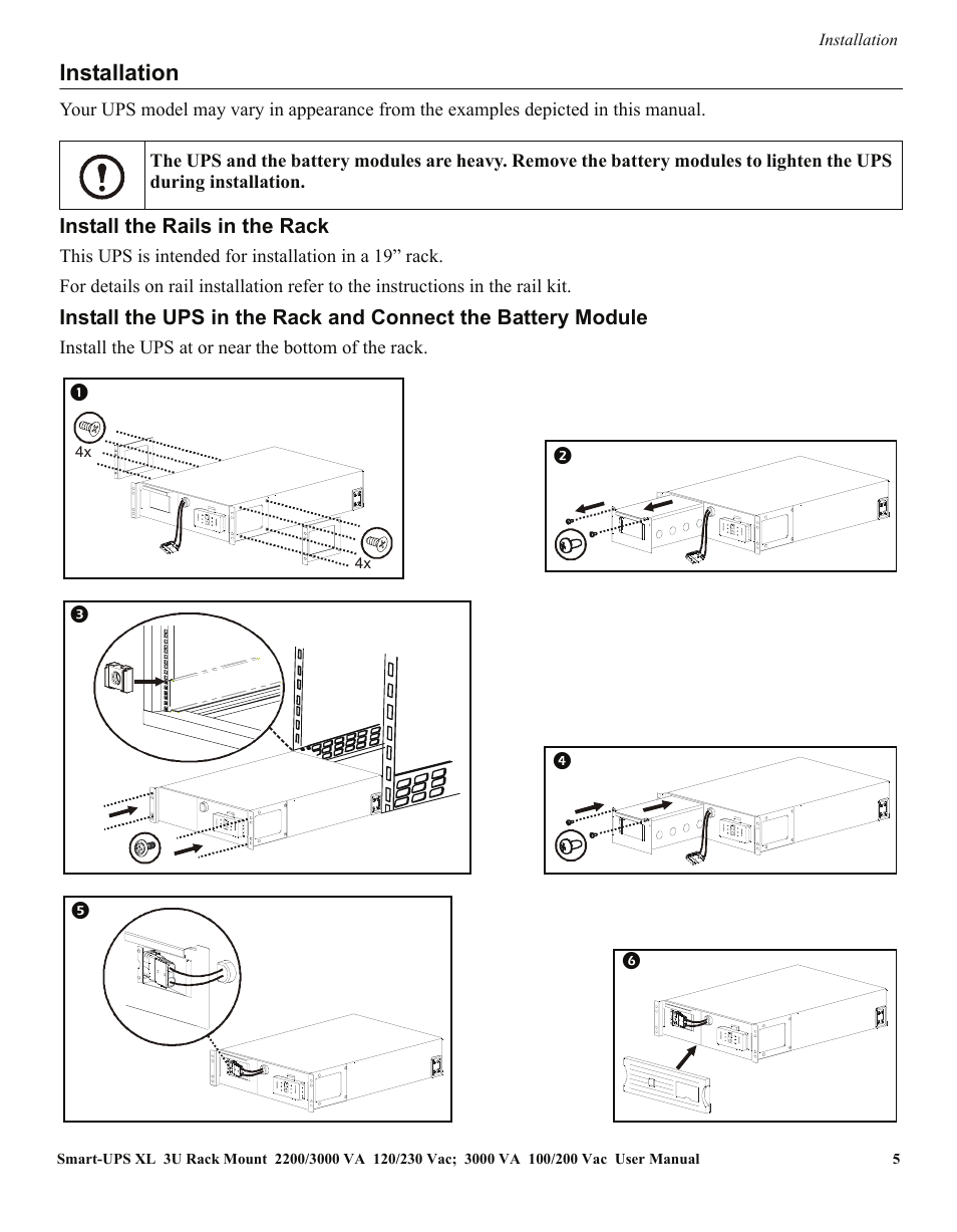 Installation | APC SMART-UPS SUA3000 User Manual | Page 5 / 22