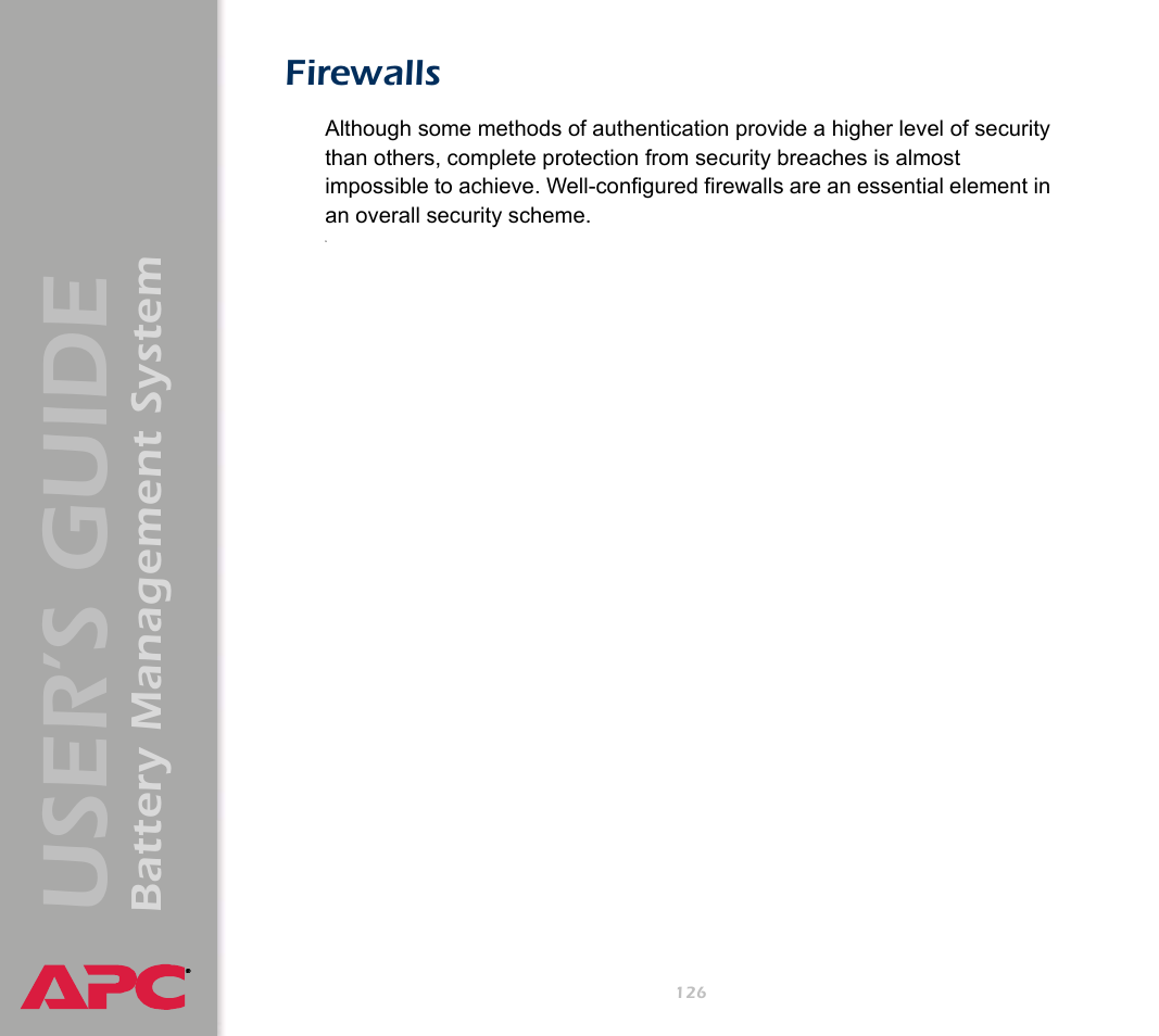 Firewalls, User’s guide, Battery management system | APC Battery Management System User Manual | Page 133 / 194