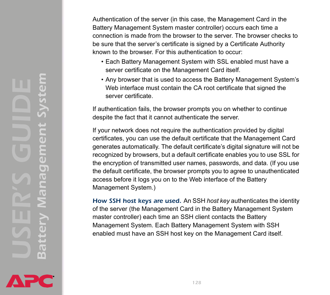 User’s guide, Battery management system | APC Battery Management System User Manual | Page 135 / 194