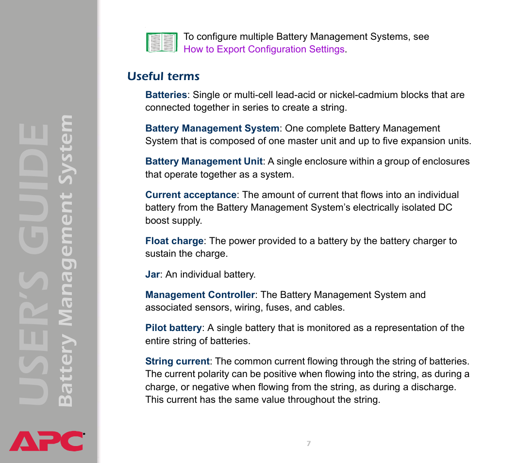 Useful terms, User’s guide, Battery management system | APC Battery Management System User Manual | Page 14 / 194