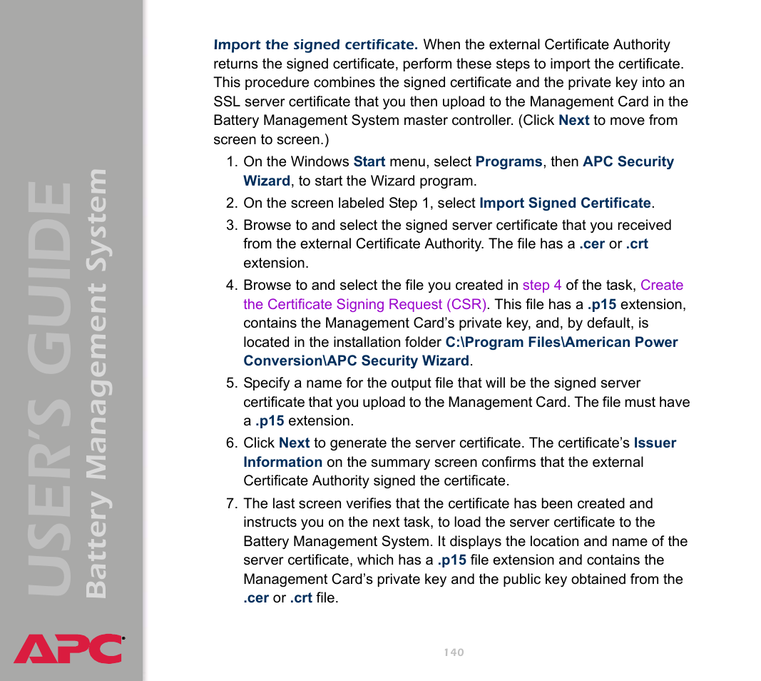 User’s guide, Battery management system | APC Battery Management System User Manual | Page 147 / 194