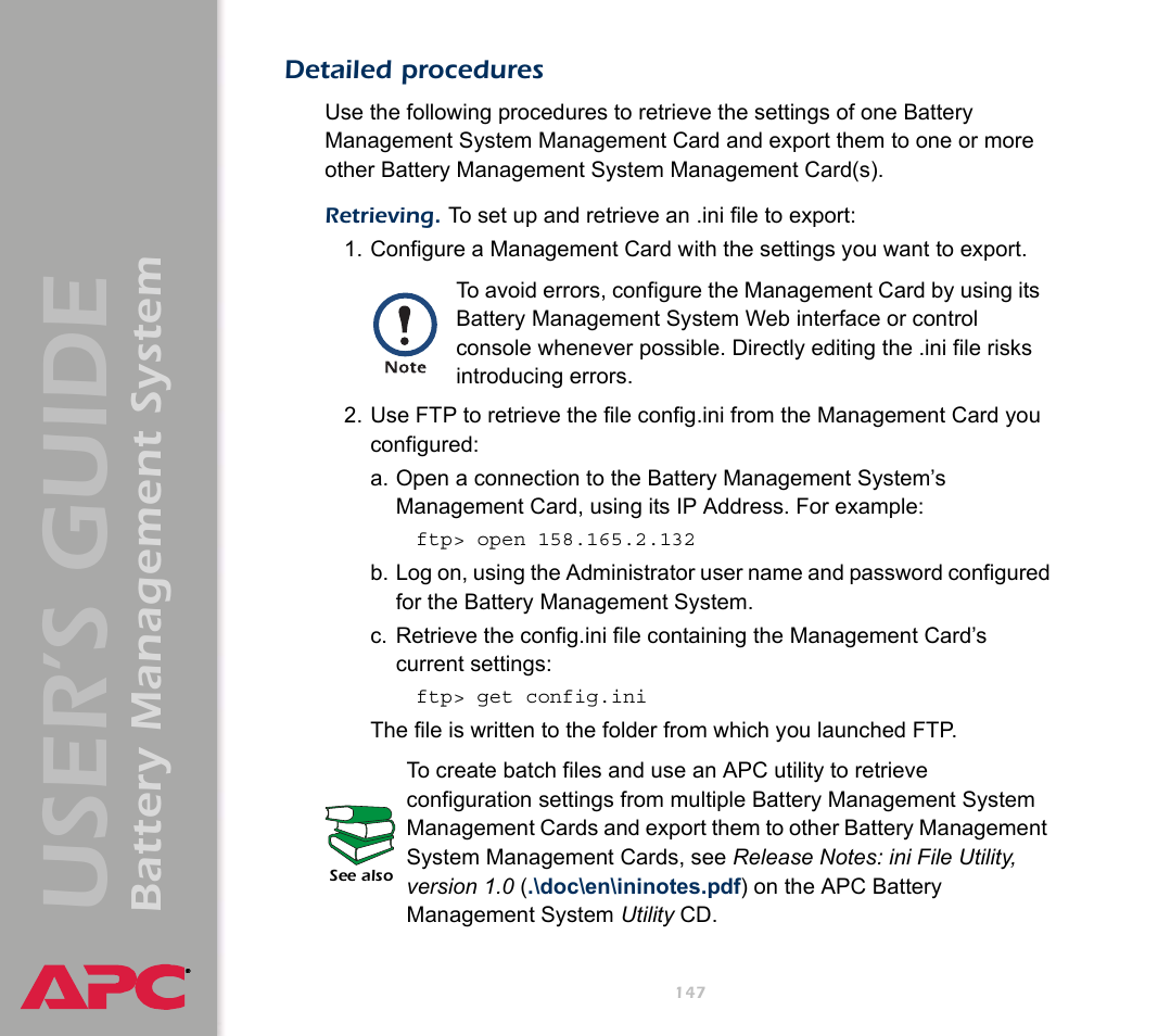 Detailed procedures, User’s guide, Battery management system | APC Battery Management System User Manual | Page 154 / 194