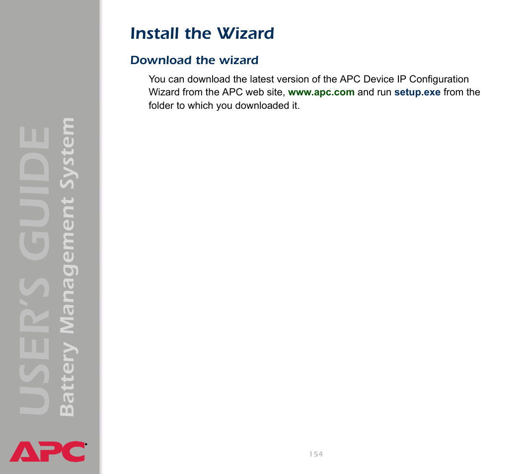 Install the wizard, Download the wizard, User’s guide | Battery management system | APC Battery Management System User Manual | Page 161 / 194