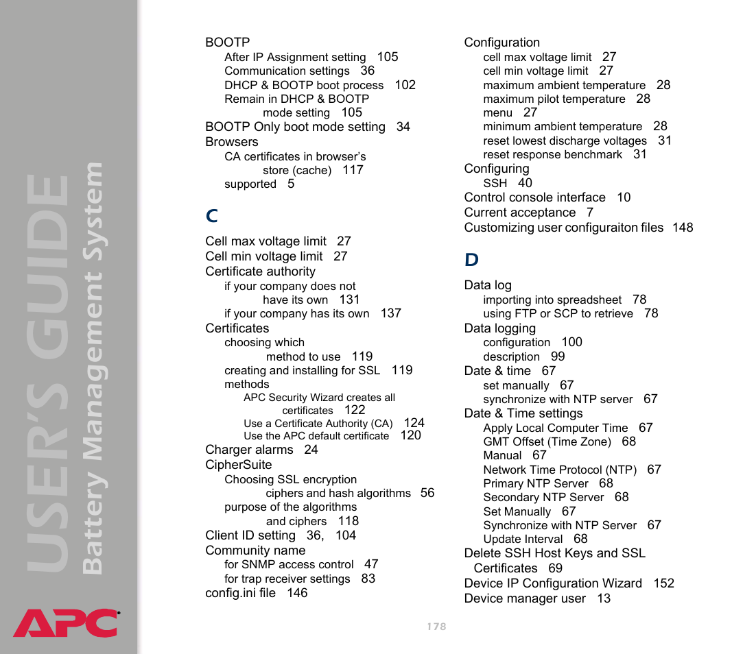 User’s guide, Battery management system | APC Battery Management System User Manual | Page 185 / 194