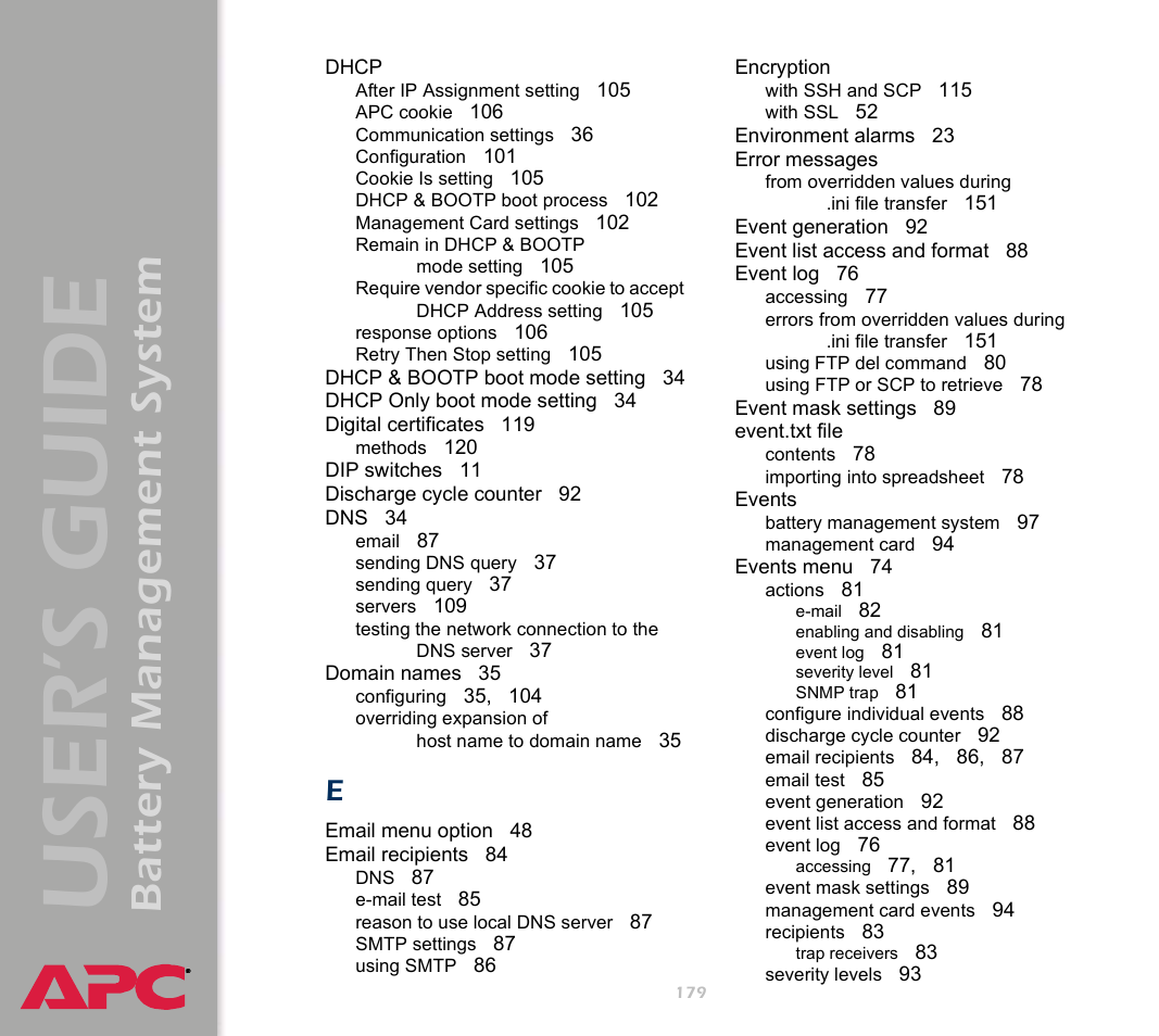User’s guide, Battery management system | APC Battery Management System User Manual | Page 186 / 194