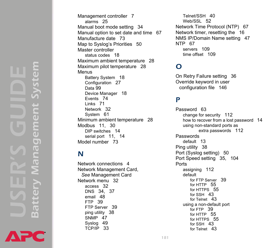 User’s guide, Battery management system | APC Battery Management System User Manual | Page 188 / 194