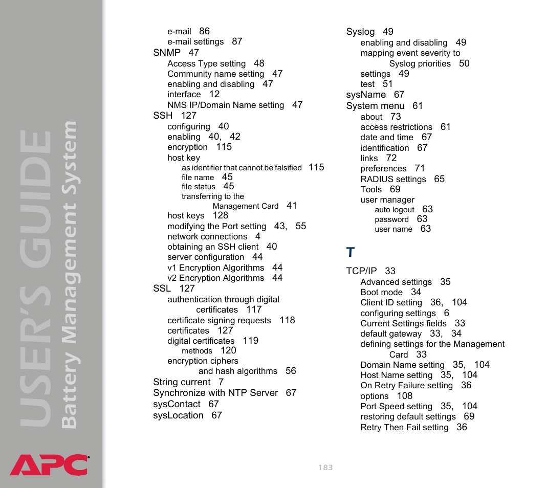 User’s guide, Battery management system | APC Battery Management System User Manual | Page 190 / 194