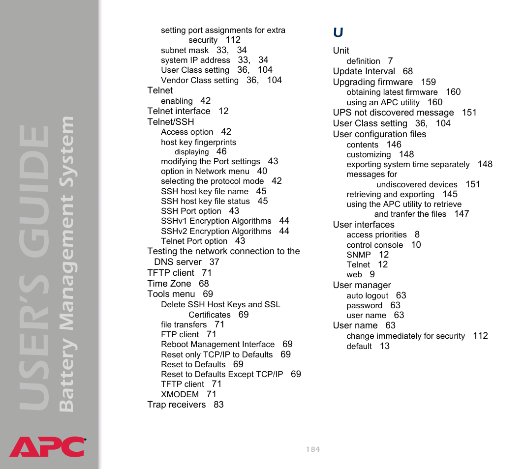 User’s guide, Battery management system | APC Battery Management System User Manual | Page 191 / 194