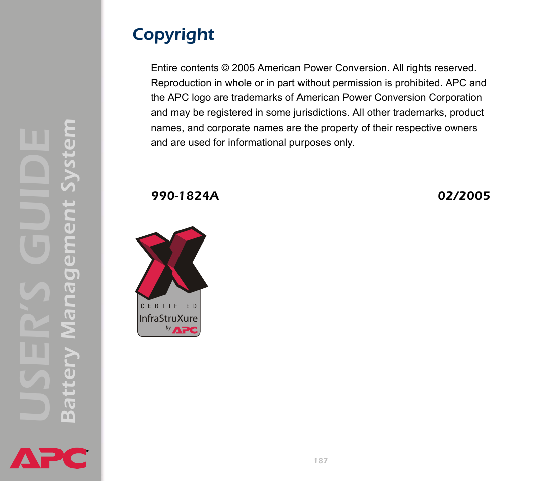 User’s guide, Battery management system | APC Battery Management System User Manual | Page 194 / 194