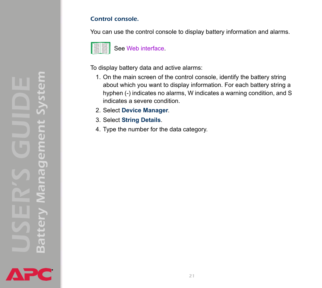 User’s guide, Battery management system | APC Battery Management System User Manual | Page 28 / 194