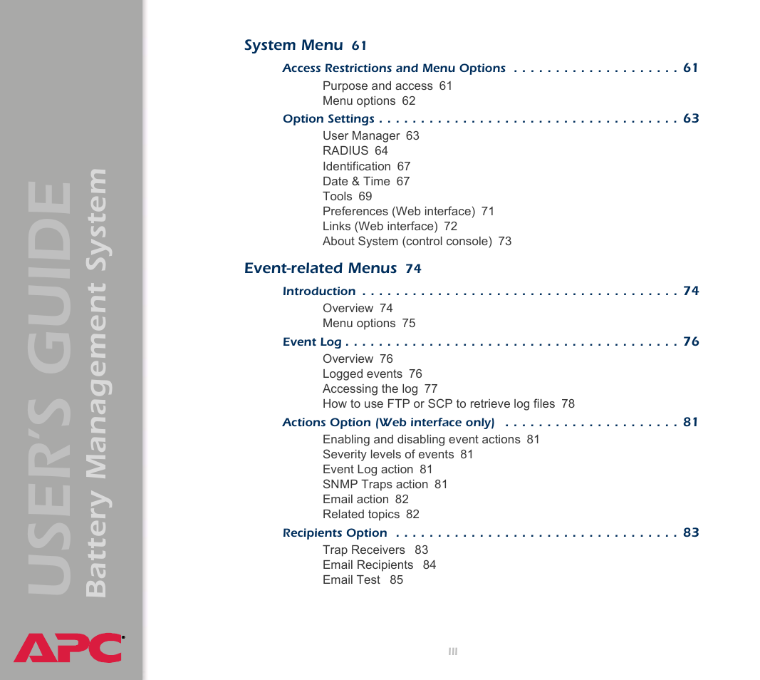 User’s guide, Battery management system | APC Battery Management System User Manual | Page 3 / 194