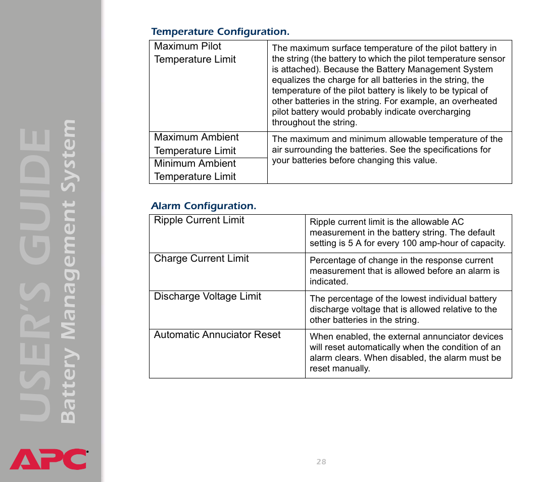 User’s guide, Battery management system | APC Battery Management System User Manual | Page 35 / 194