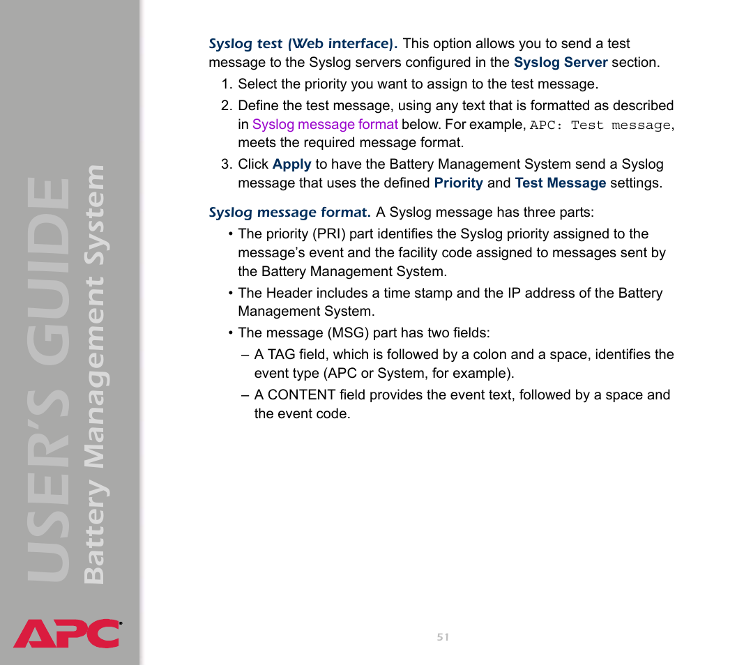 User’s guide, Battery management system | APC Battery Management System User Manual | Page 58 / 194