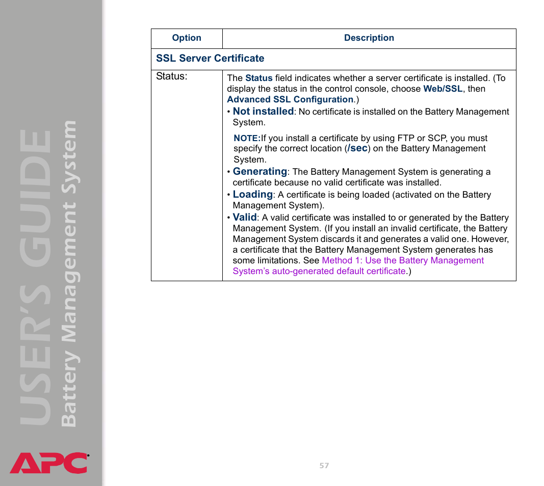User’s guide, Battery management system | APC Battery Management System User Manual | Page 64 / 194