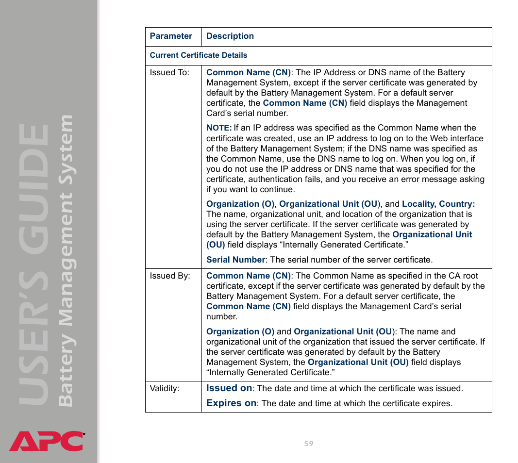 User’s guide, Battery management system | APC Battery Management System User Manual | Page 66 / 194