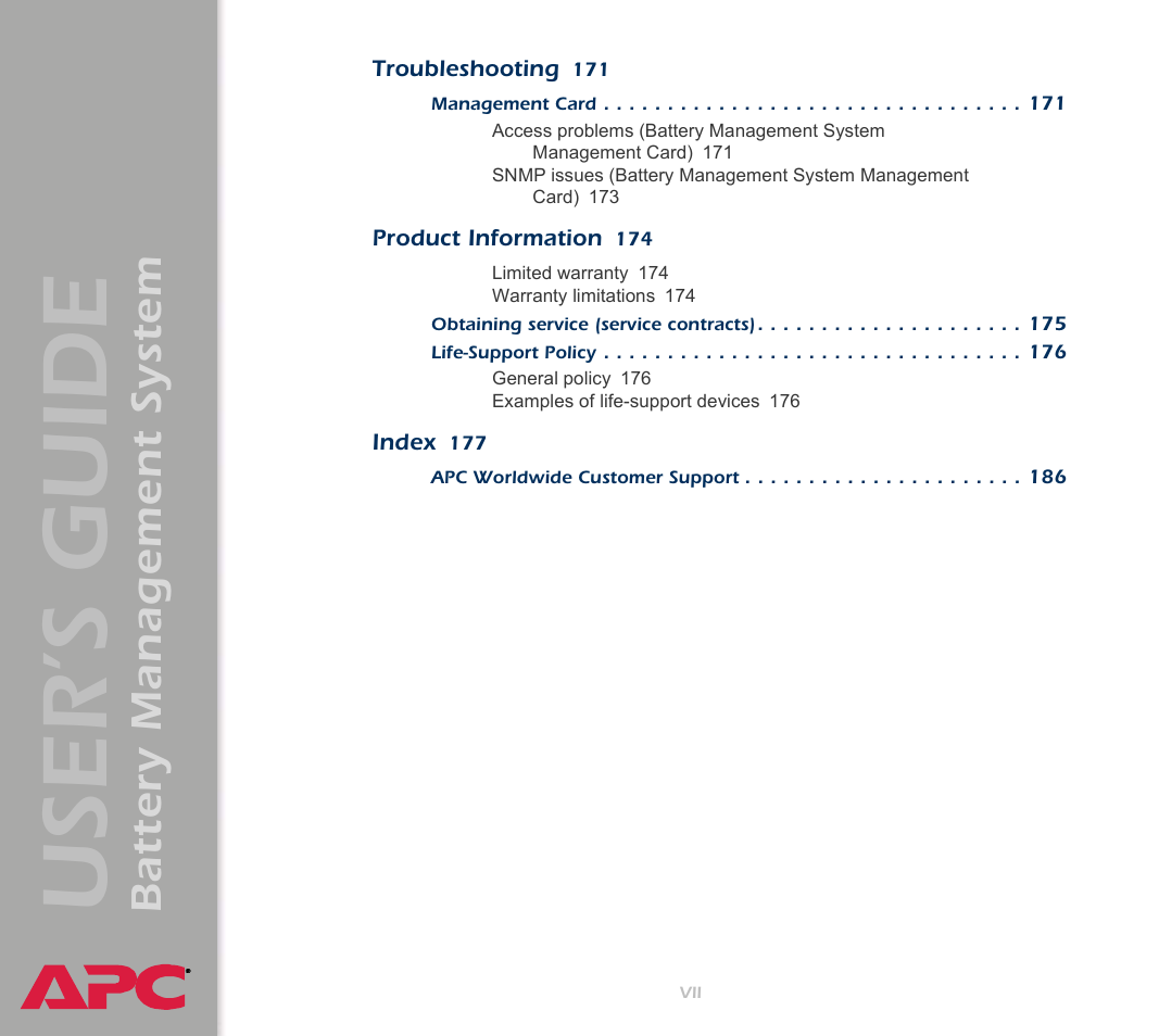 User’s guide, Battery management system | APC Battery Management System User Manual | Page 7 / 194