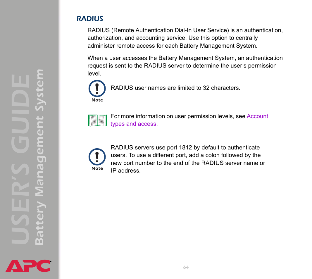 Radius, User’s guide, Battery management system | APC Battery Management System User Manual | Page 71 / 194