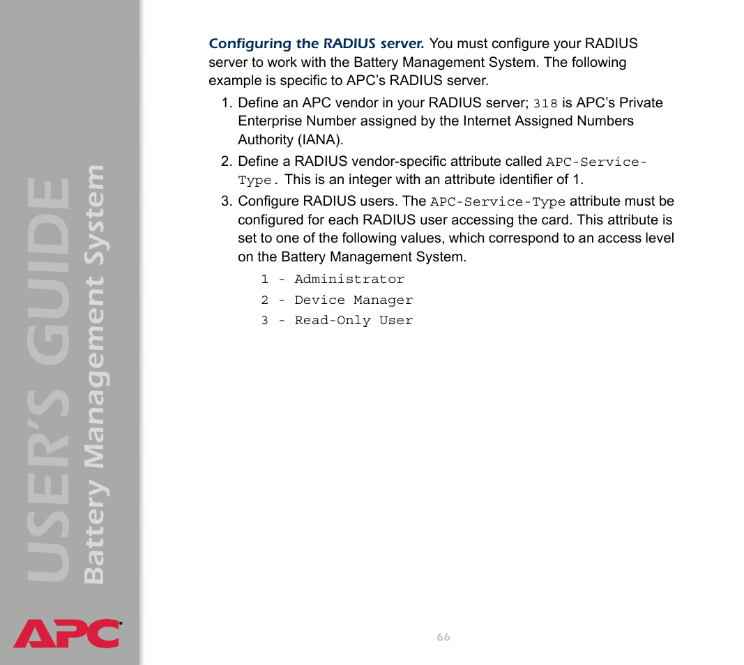 User’s guide, Battery management system | APC Battery Management System User Manual | Page 73 / 194