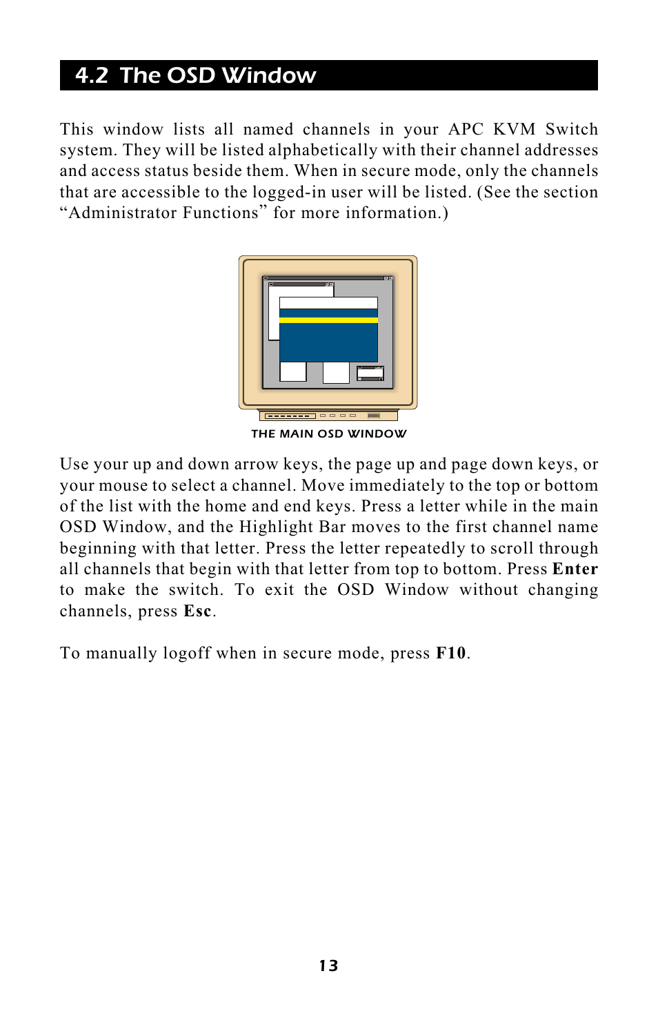 2 the osd window, The main osd window | APC AP9254 User Manual | Page 17 / 44