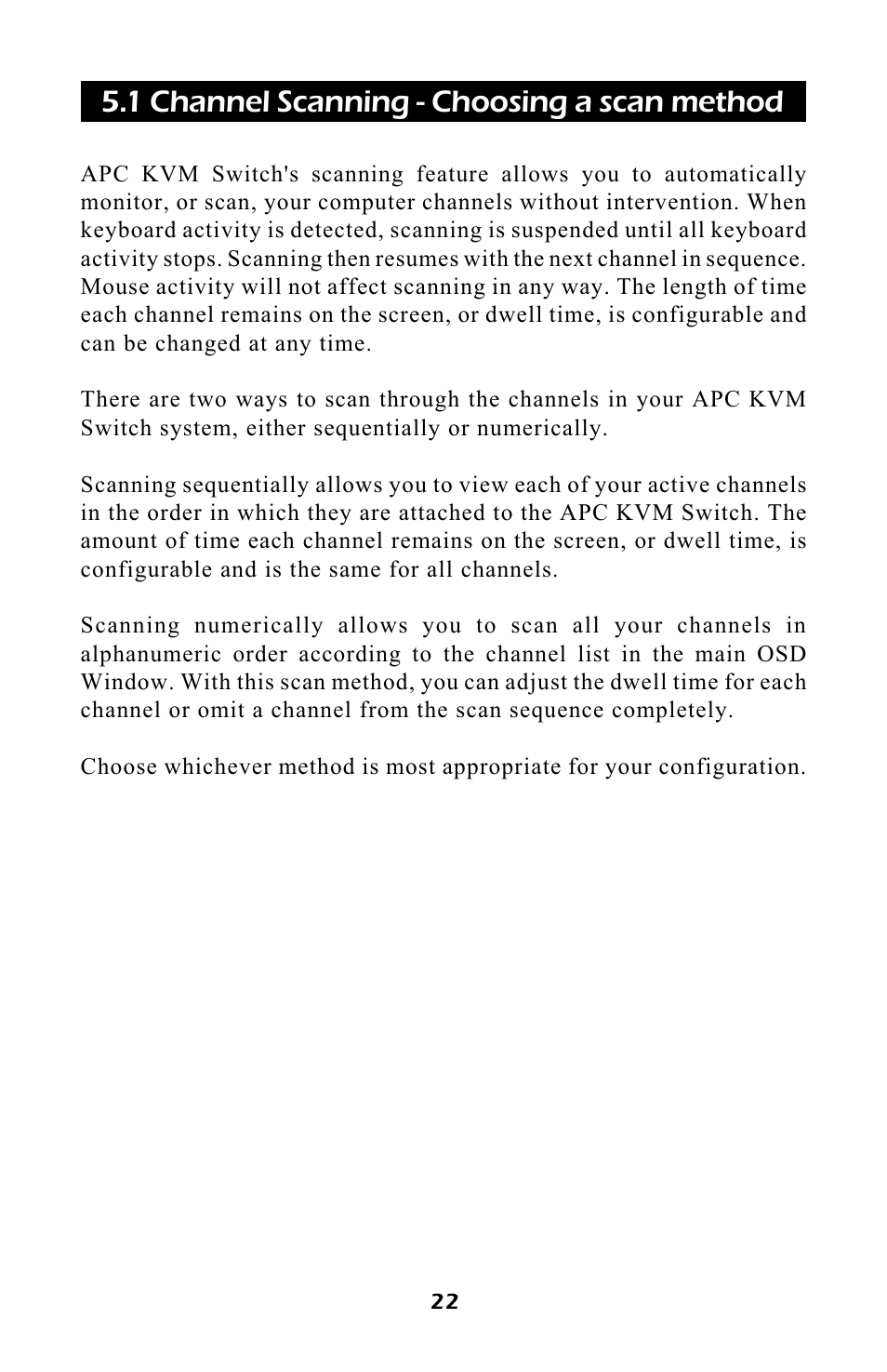 1 channel scanning - choosing a scan method | APC AP9254 User Manual | Page 26 / 44