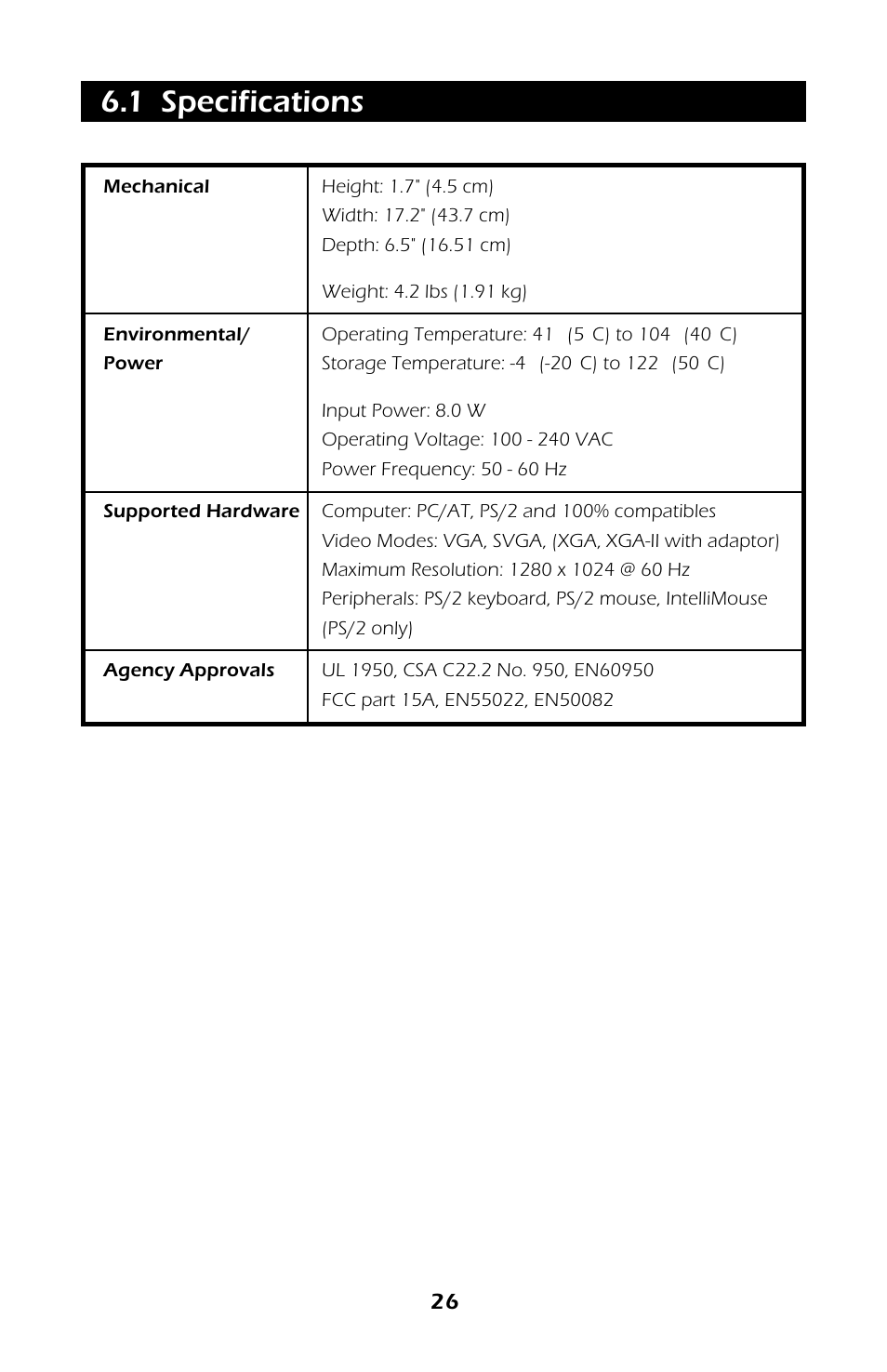 1 specifications | APC AP9254 User Manual | Page 30 / 44