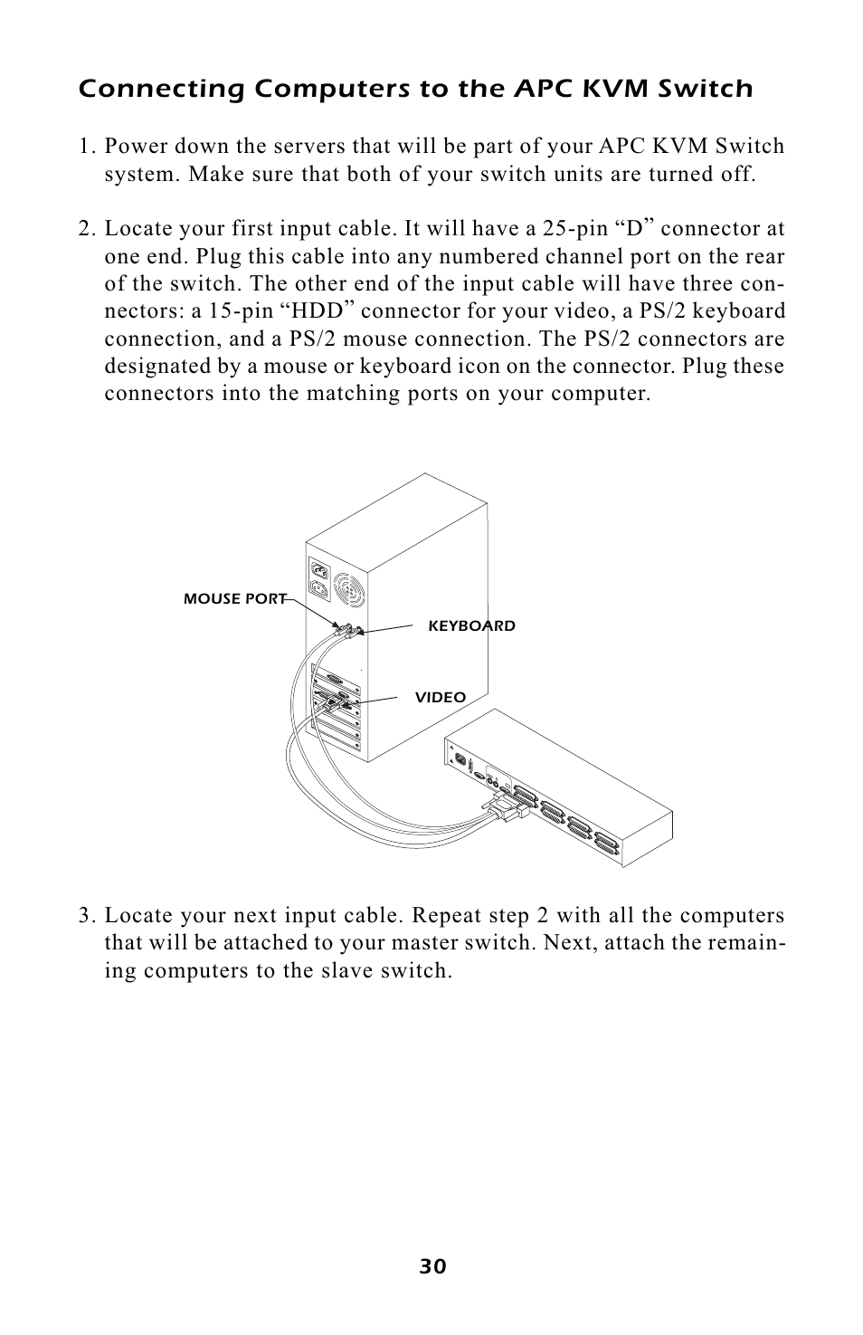 Connecting computers to the apc kvm switch | APC AP9254 User Manual | Page 34 / 44