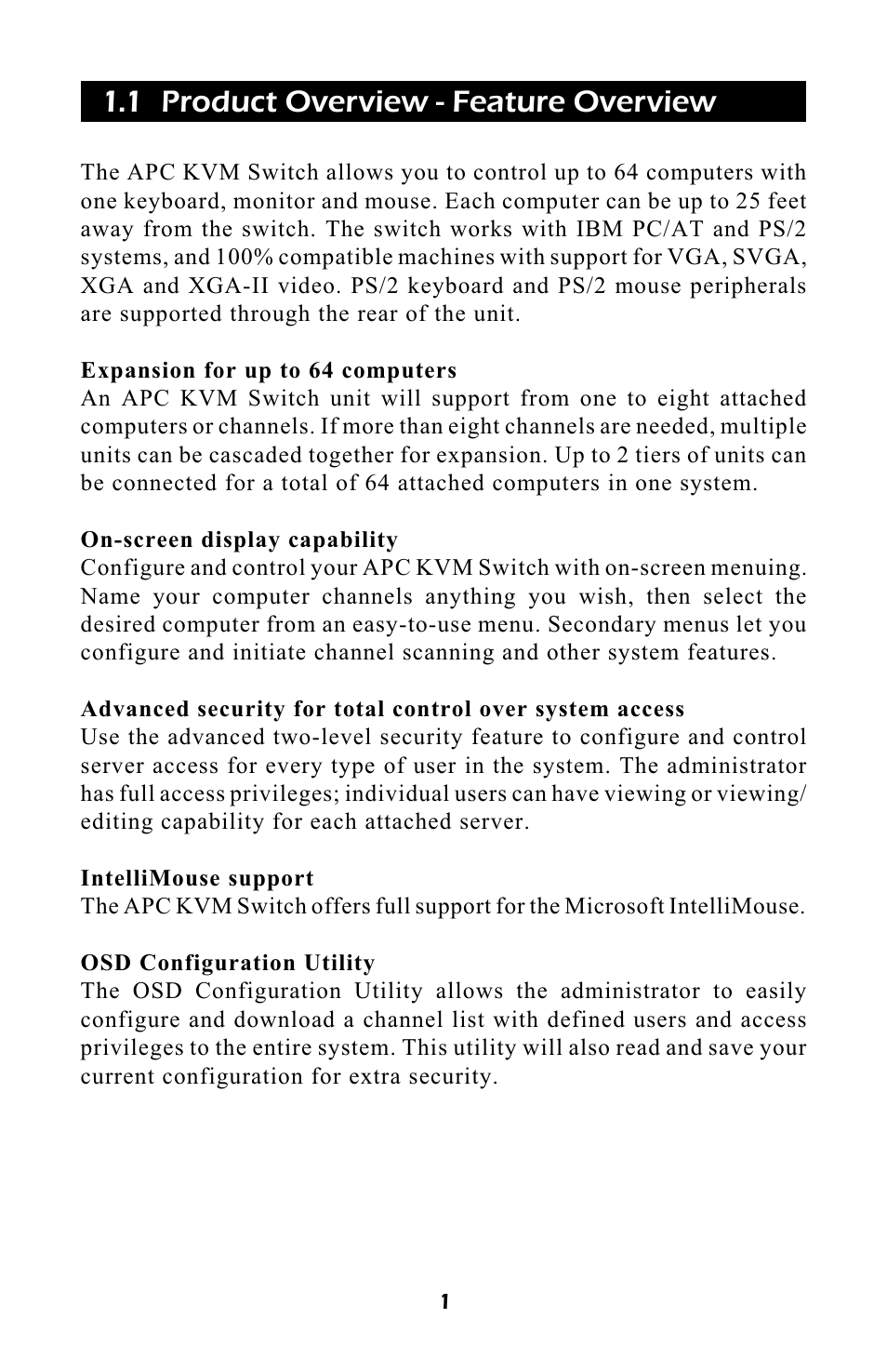1 product overview - feature overview | APC AP9254 User Manual | Page 5 / 44