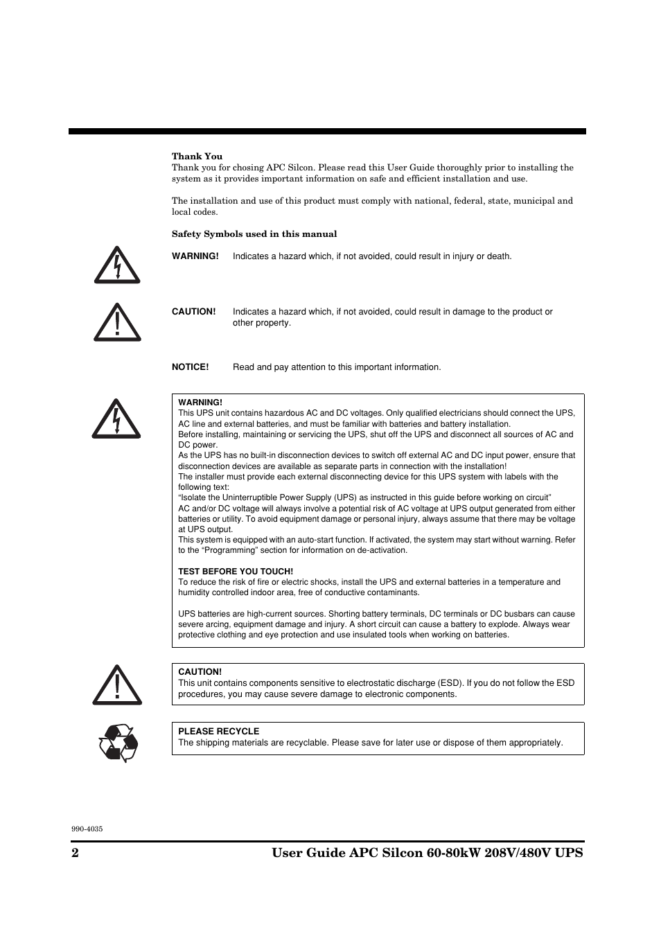 APC SILCON 60-80KW 208/480V UPS User Manual | Page 2 / 34