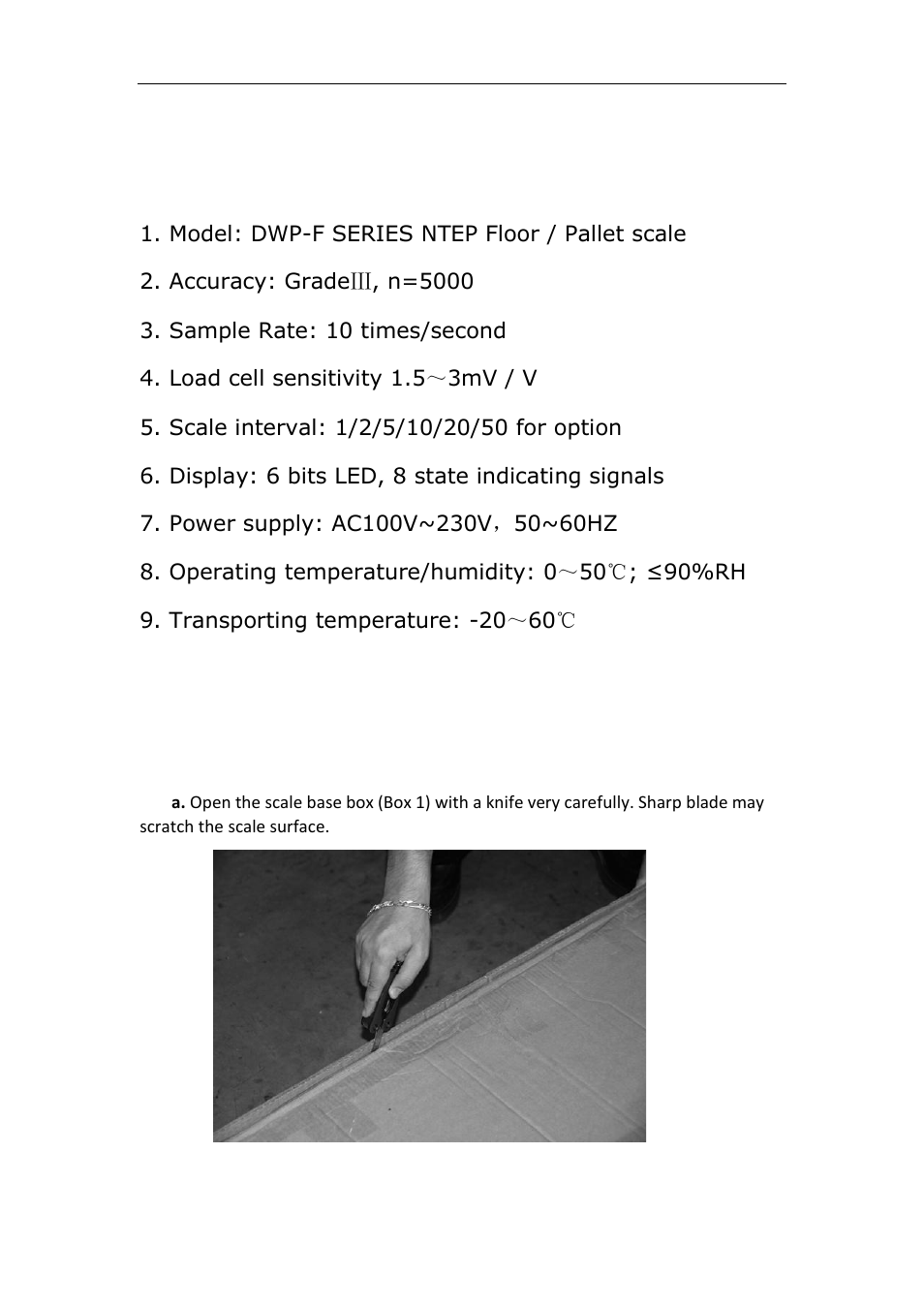 Chapter 1 main specification, Chapter 2 installation | DIGIWEIGH DWP-10000F Series User Manual | Page 3 / 21