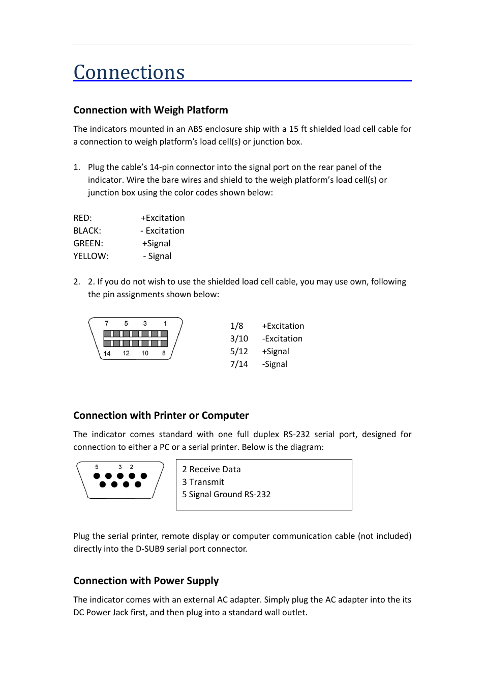 Connections | DIGIWEIGH DWP-10000F Series User Manual | Page 7 / 21