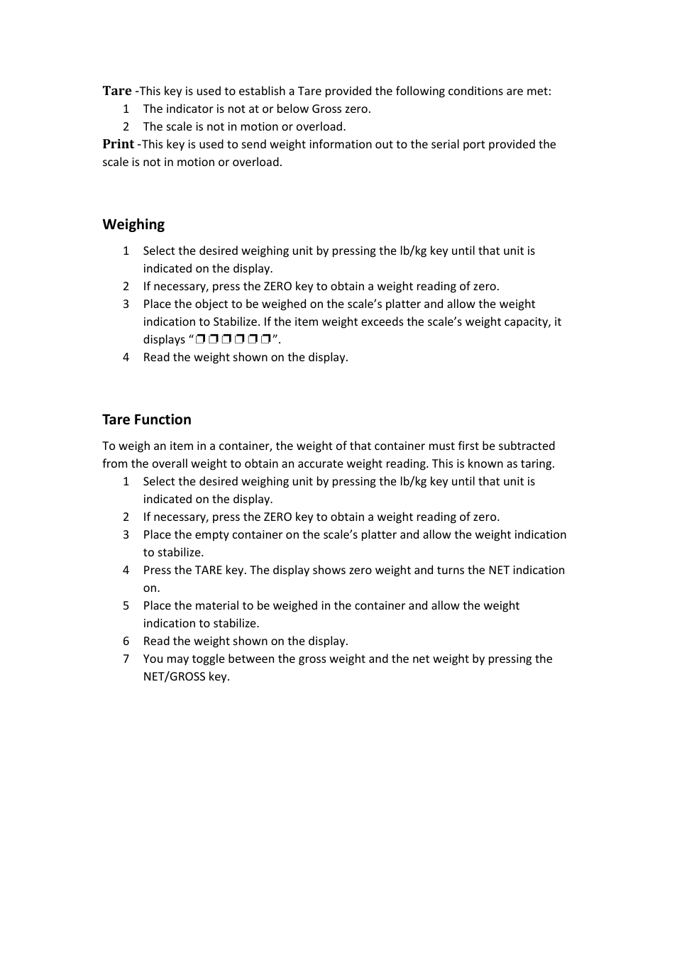 Weighing, Tare function | DIGIWEIGH DWP-101B User Manual | Page 16 / 17