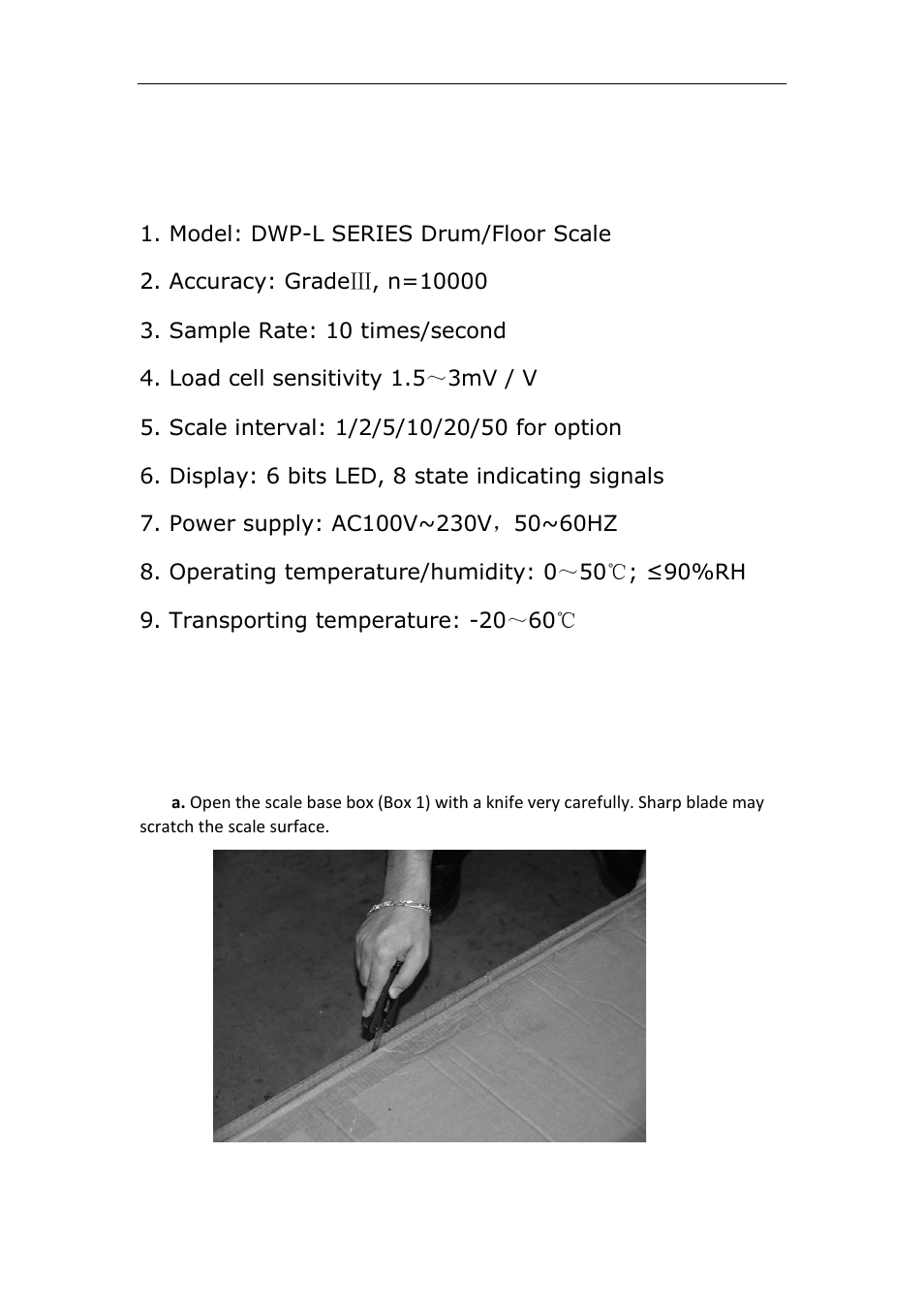 Chapter 1 main specification, Chapter 2 installation | DIGIWEIGH DWP-L Series User Manual | Page 3 / 21