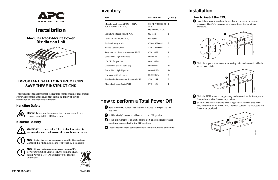 APC MODULAR RACK-MOUNT POWER 990-3051C-001 User Manual | 4 pages