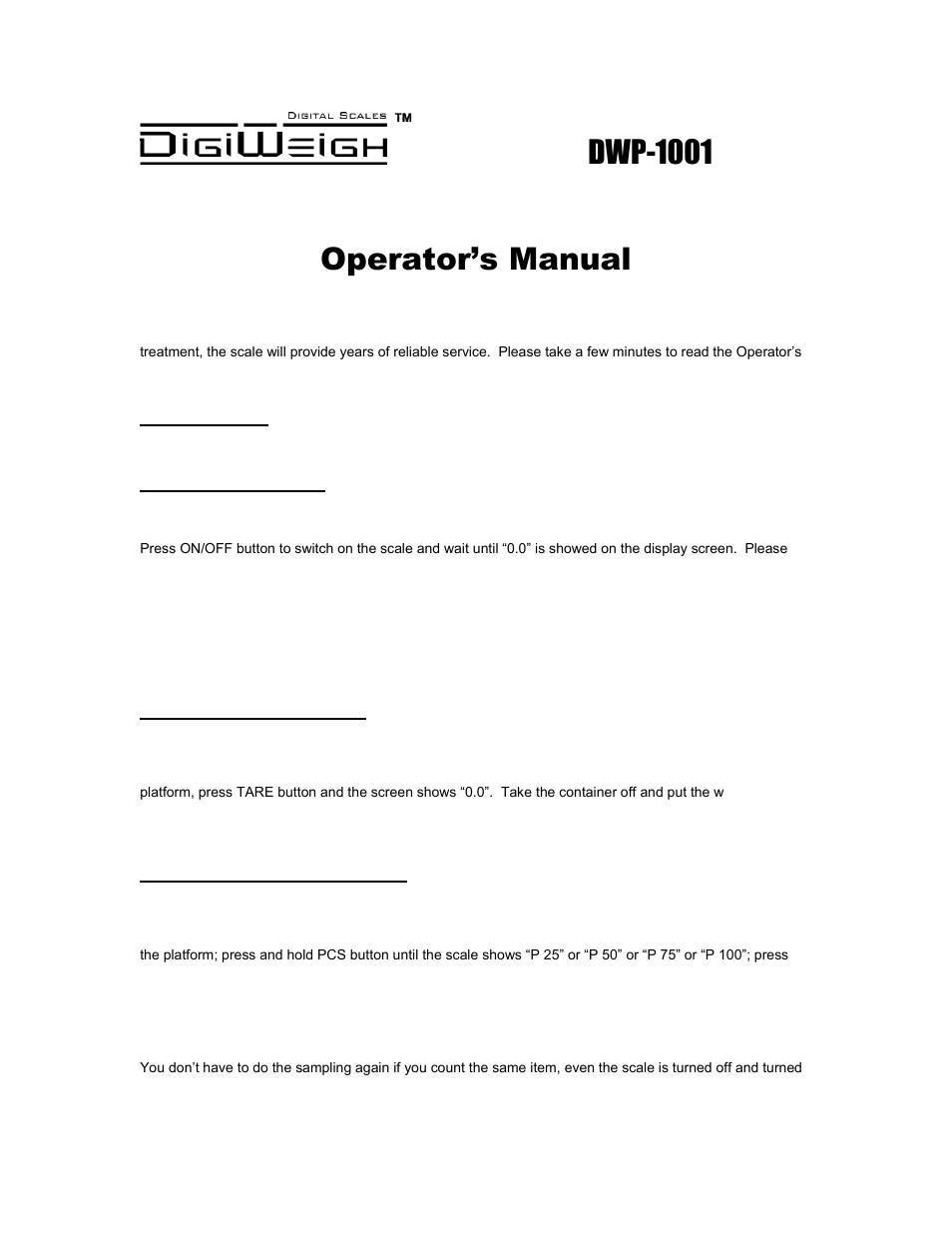 DIGIWEIGH DWP-1001 User Manual | 2 pages