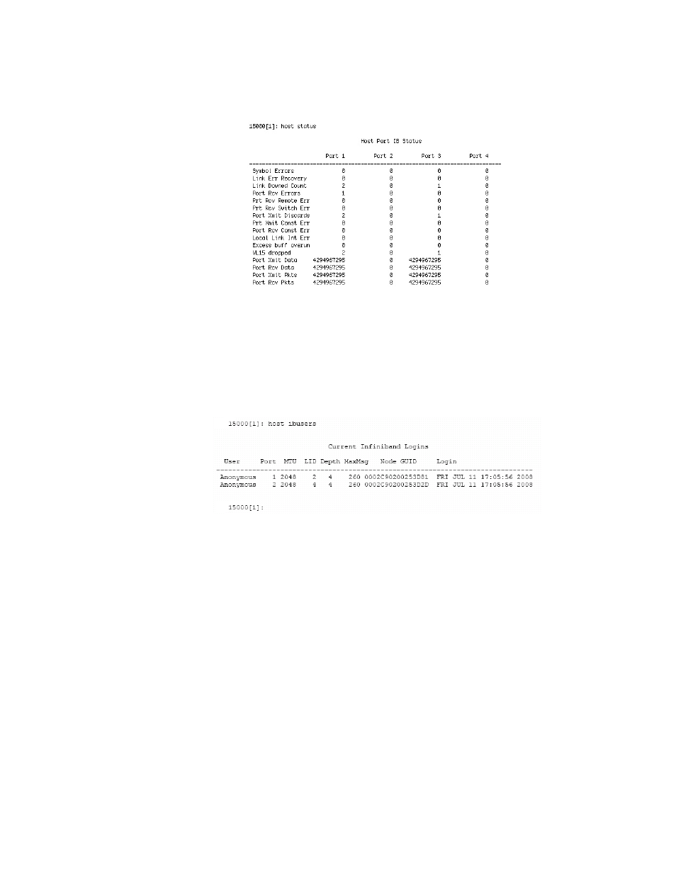 Figure 3-7 ib host ports status screen, 3 host ib users, Figure 3-8 host ib users screen | 4 host port speed, 2 configure and monitor status of storage assets, Disk and channel information, Configure and monitor status of storage assets | APC SGI 15000 RAID User Manual | Page 48 / 152