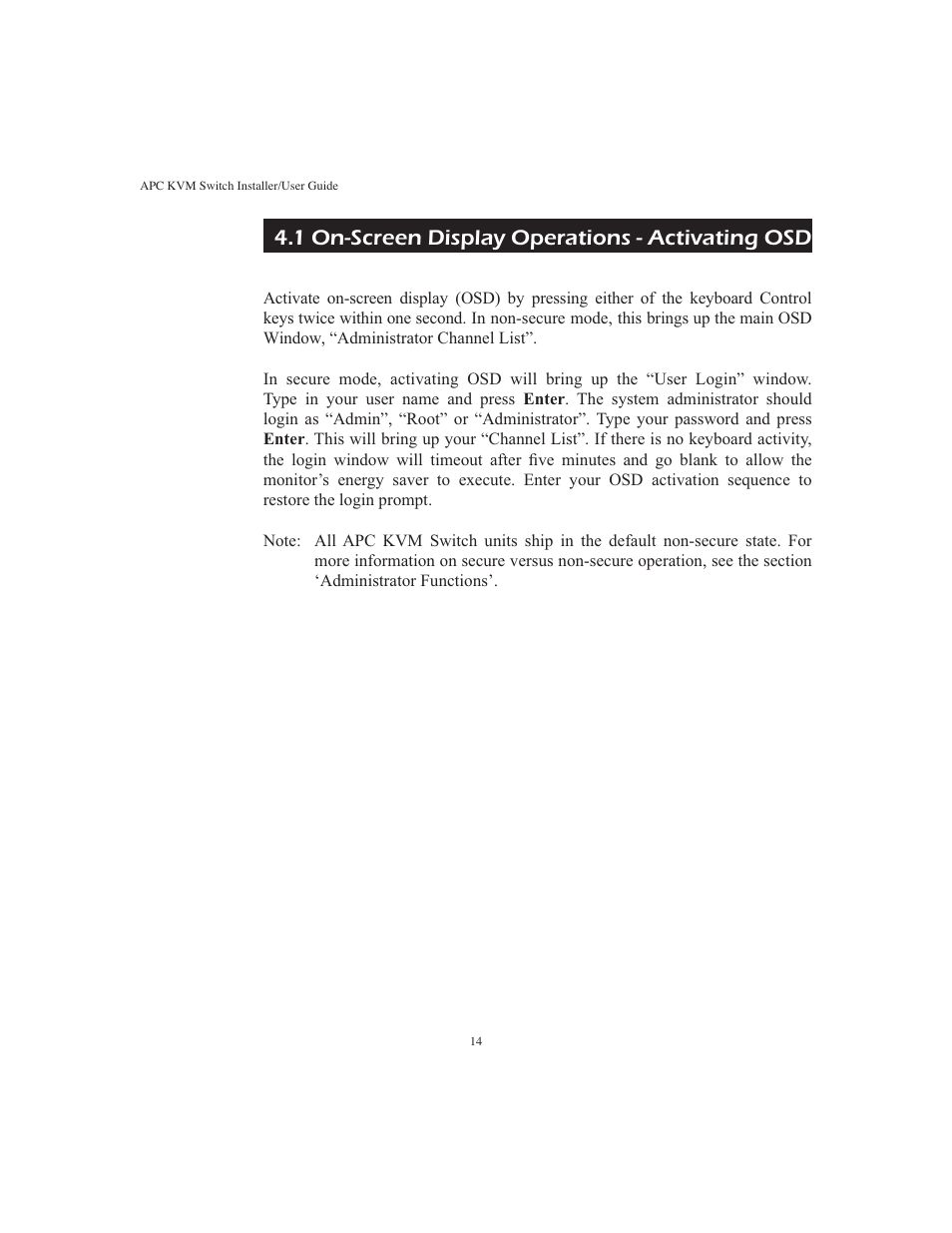 1 on-screen display operations - activating osd | APC AP9268 User Manual | Page 19 / 49