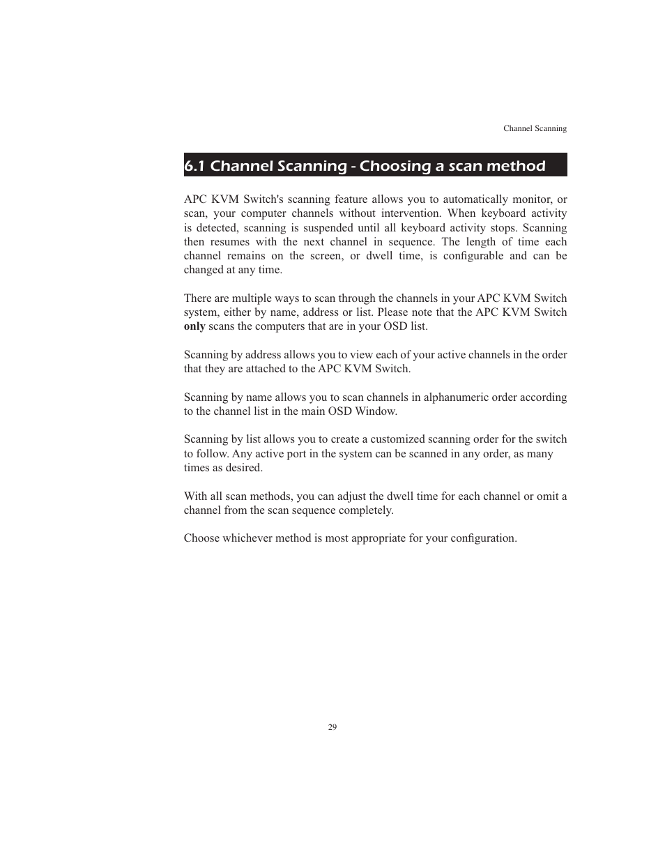 1 channel scanning - choosing a scan method | APC AP9268 User Manual | Page 34 / 49