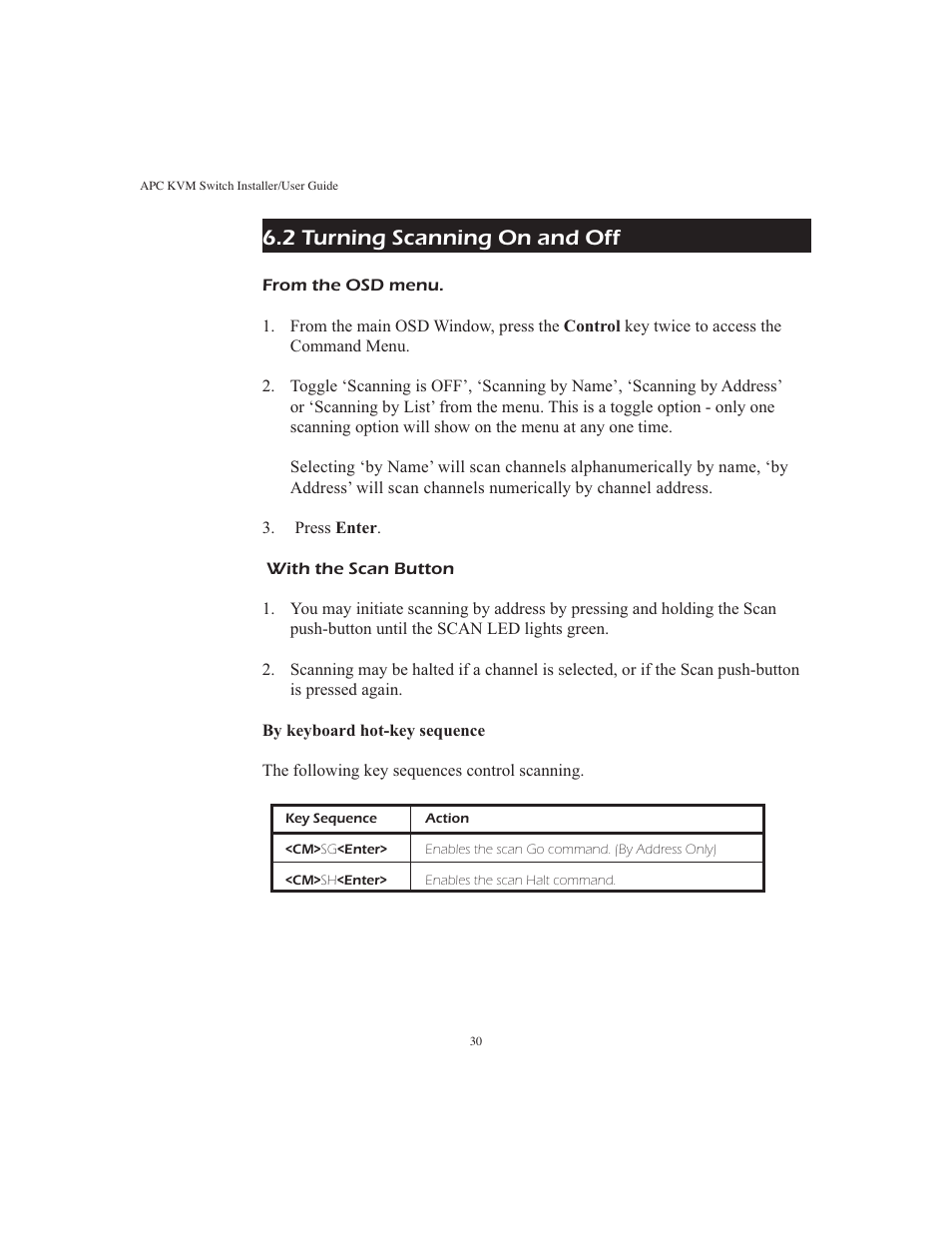 2 turning scanning on and off | APC AP9268 User Manual | Page 35 / 49