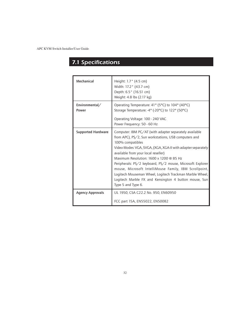 1 speciﬁ cations | APC AP9268 User Manual | Page 37 / 49