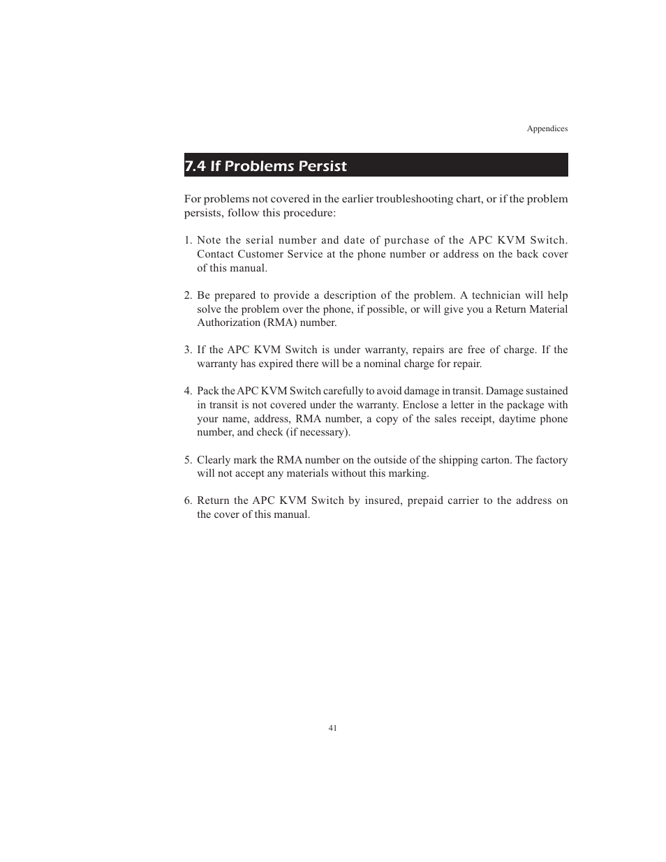 4 if problems persist | APC AP9268 User Manual | Page 46 / 49