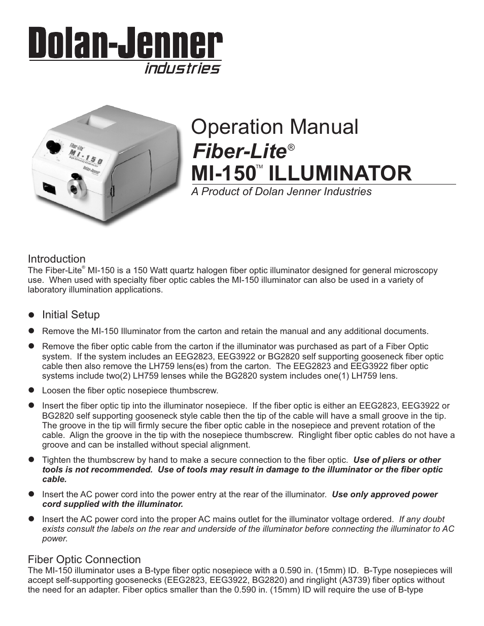 Dolan-Jenner MI-157 User Manual | 16 pages